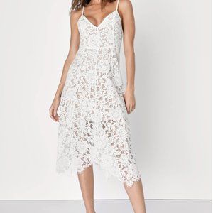 Lulus One Wish White Lace Midi Dress